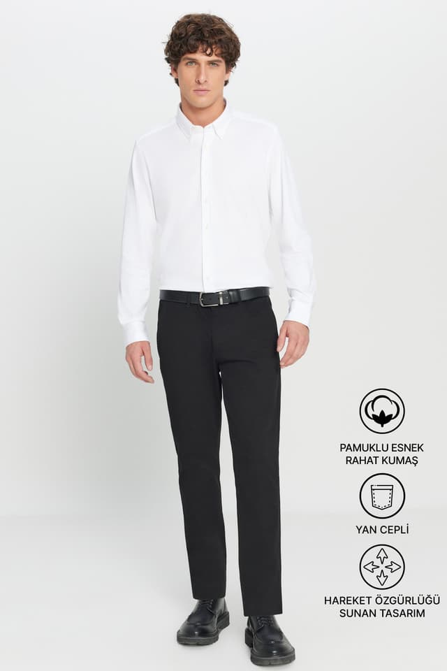 شلوار کژوال مردانه AC&Co / Altınyıldız Classics کانواس مشکی اسلیمفیت با جیب کناری بدون زانو انداختن شلوار کژوال مردانه AC&Co / Altınyıldız Classics کانواس مشکی اسلیمفیت با جیب کناری بدون زانو انداختن