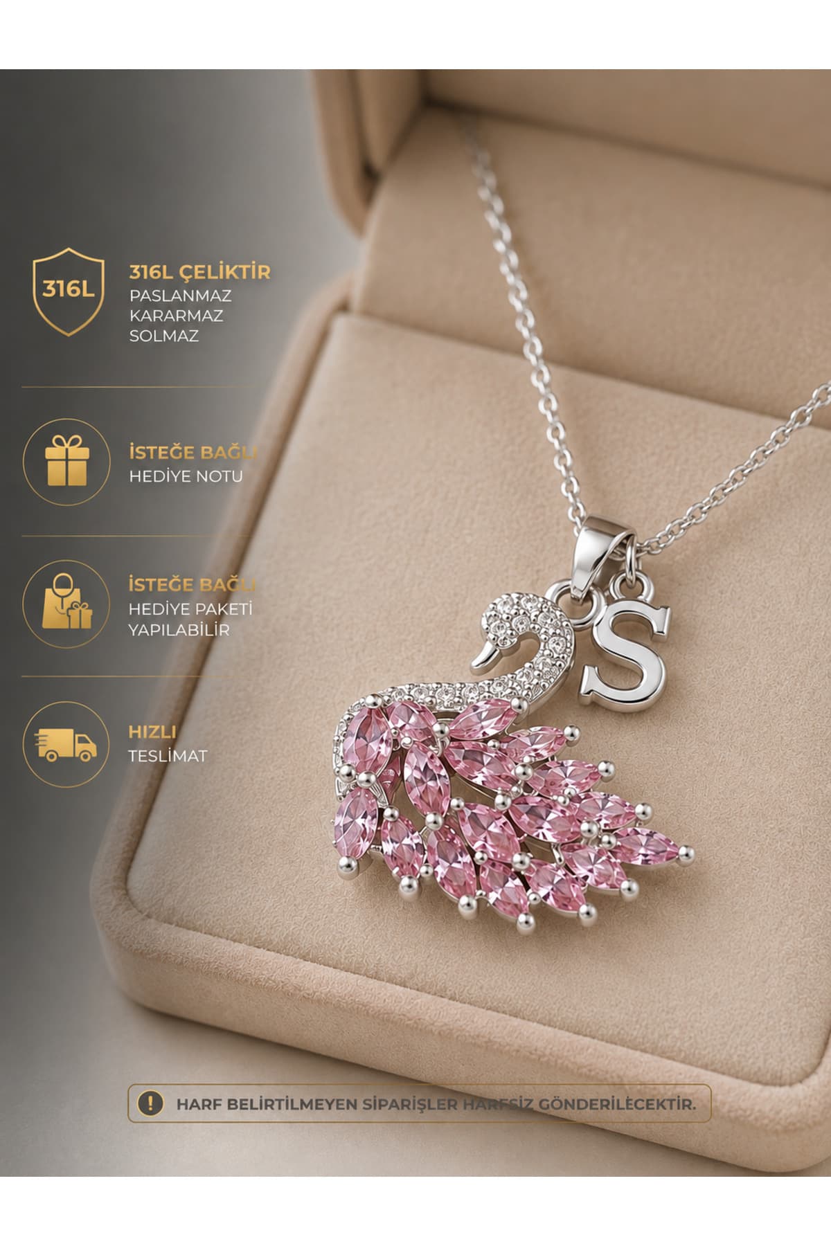 گردنبند زنانه PURE BERRY با طرح قو، نگین صورتی و حرف اختصاصی گردنبند زنانه PURE BERRY با طرح قو، نگین صورتی و حرف اختصاصی