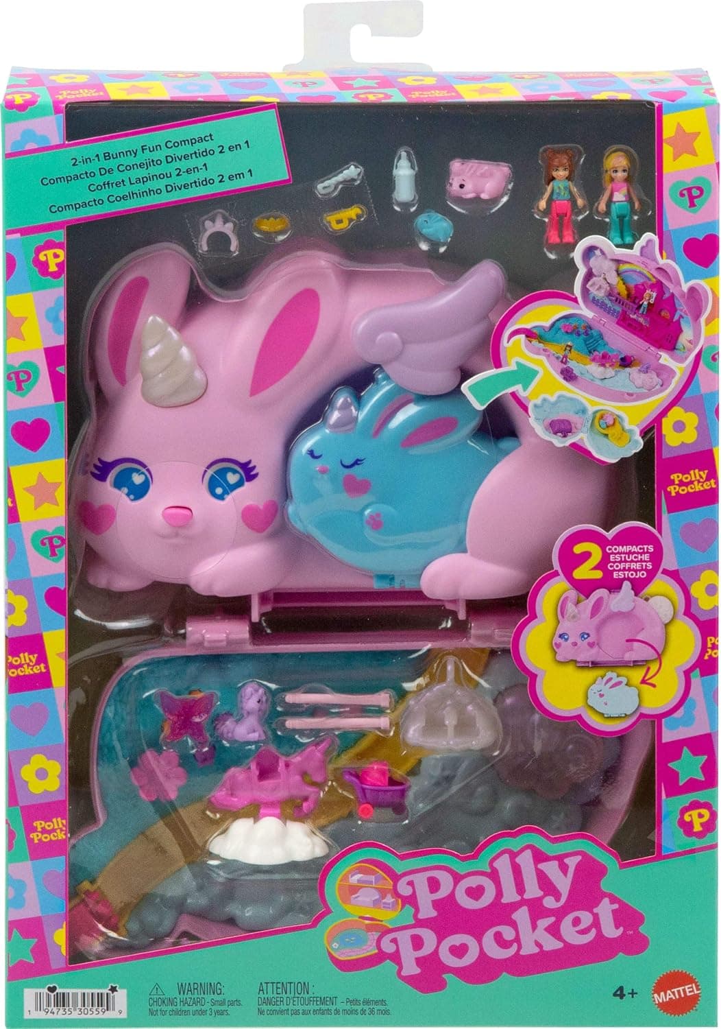 اسباببازی سفری پوشیدنی Polly Pocket با 2 عروسک کوچک و 12 لوازم جانبی، ست بازی کیفمانند 2-in-1 با تم خرگوش و تکشاخ مدل JFT88 اسباببازی سفری پوشیدنی Polly Pocket با 2 عروسک کوچک و 12 لوازم جانبی، ست بازی کیفمانند 2-in-1 با تم خرگوش و تکشاخ مدل JFT88
