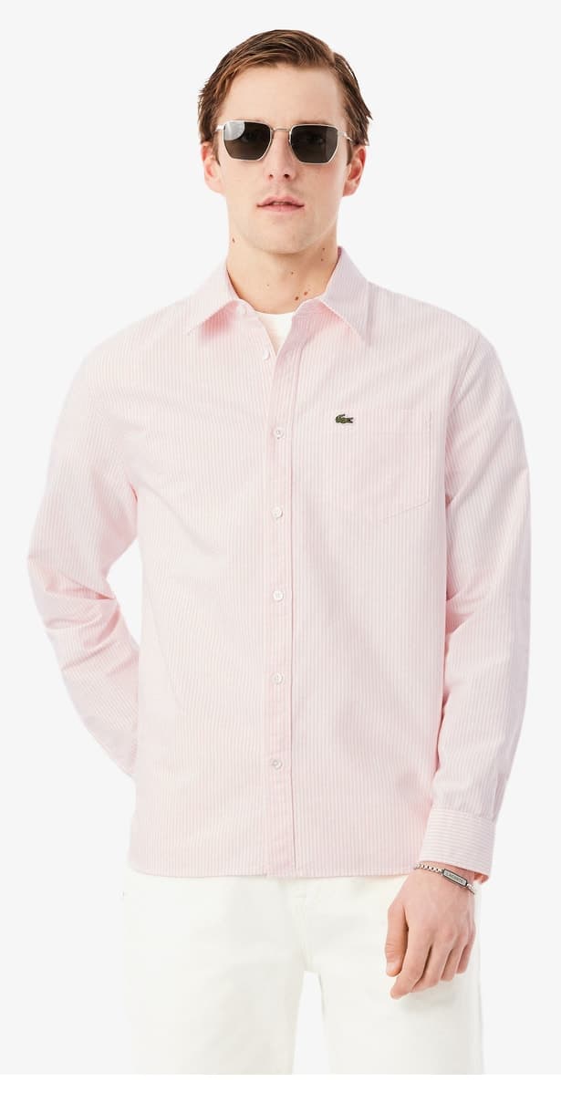 پیراهن مردانه Lacoste فیت معمولی راهراه صورتی پیراهن مردانه Lacoste فیت معمولی راهراه صورتی