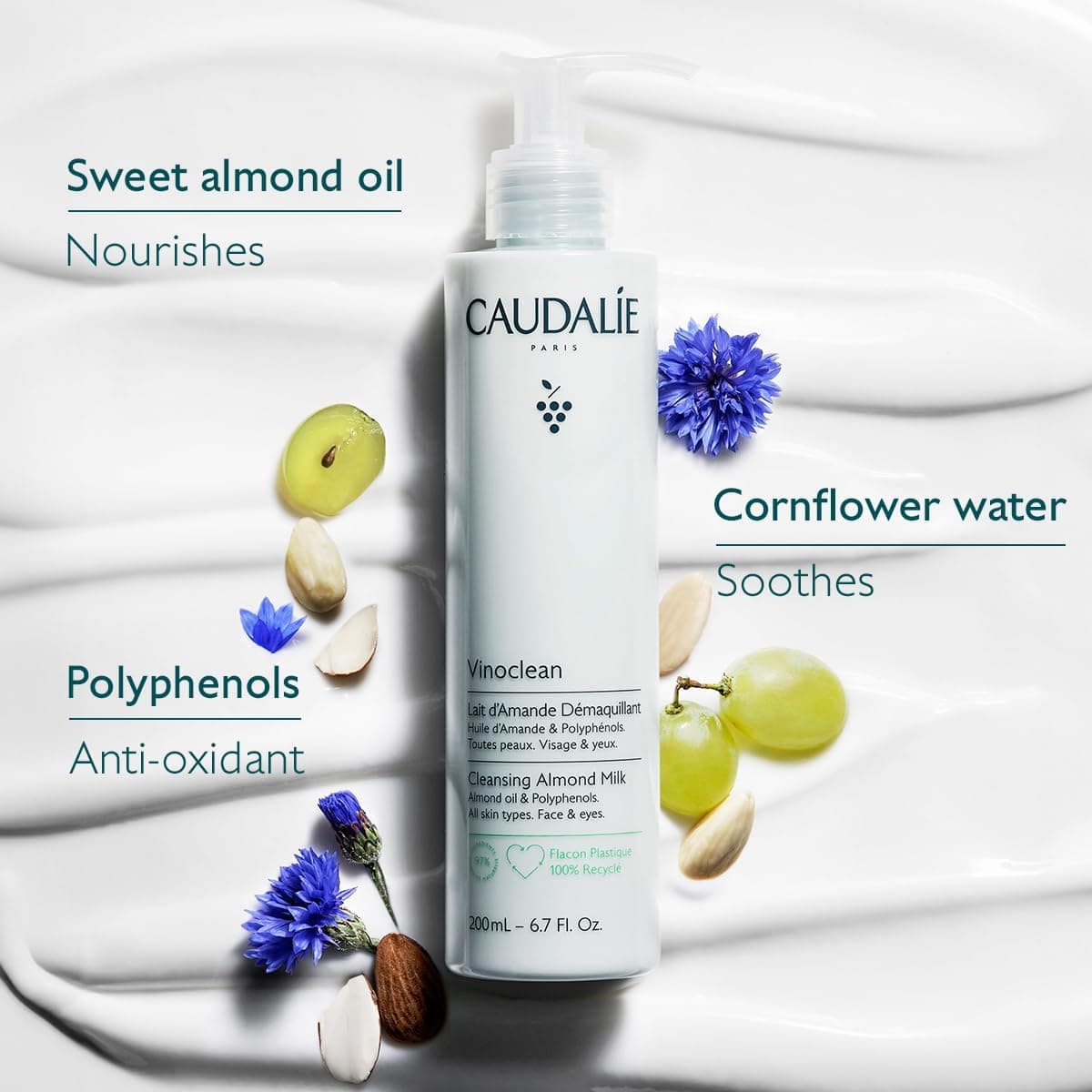 شیر پاککننده Caudalie بادامی Vinoclean 200 ml شیر پاککننده Caudalie بادامی Vinoclean 200 ml