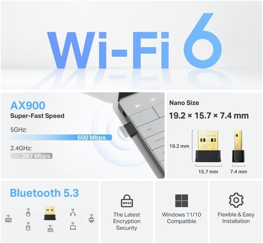 آداپتور وایفای USB TP-Link با WiFi 6 و Bluetooth 5.3 مدل Archer TX10UB Nano AX900Mbps آداپتور وایفای USB TP-Link با WiFi 6 و Bluetooth 5.3 مدل Archer TX10UB Nano AX900Mbps