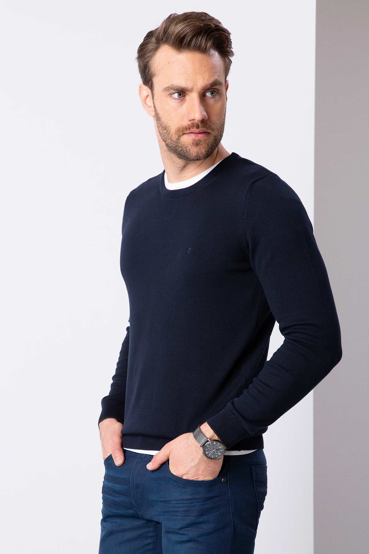 پلیور بافت مردانه Pierre Cardin سرمهای Slim Fit ساده پلیور بافت مردانه Pierre Cardin سرمهای Slim Fit ساده