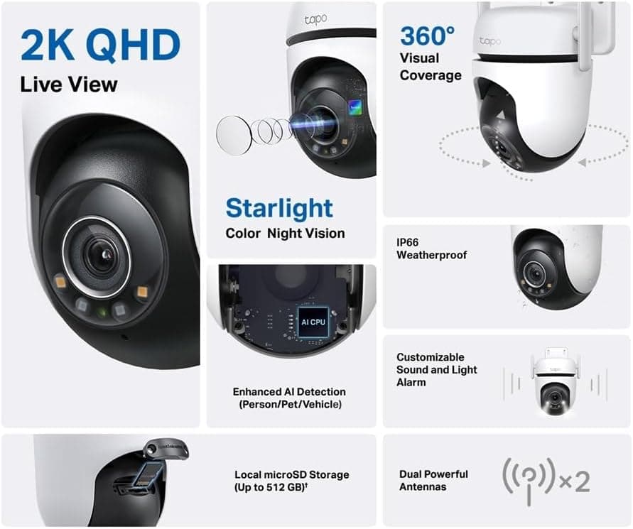 دوربین امنیتی فضای باز Tapo مدل C520WS، 2K QHD، چرخش 360°، IP66، دید در شب رنگی، صدای دوطرفه، ذخیرهسازی ابری/محلی و هشدار صوتیونوری دوربین امنیتی فضای باز Tapo مدل C520WS، 2K QHD، چرخش 360°، IP66، دید در شب رنگی، صدای دوطرفه، ذخیرهسازی ابری/محلی و هشدار صوتیونوری