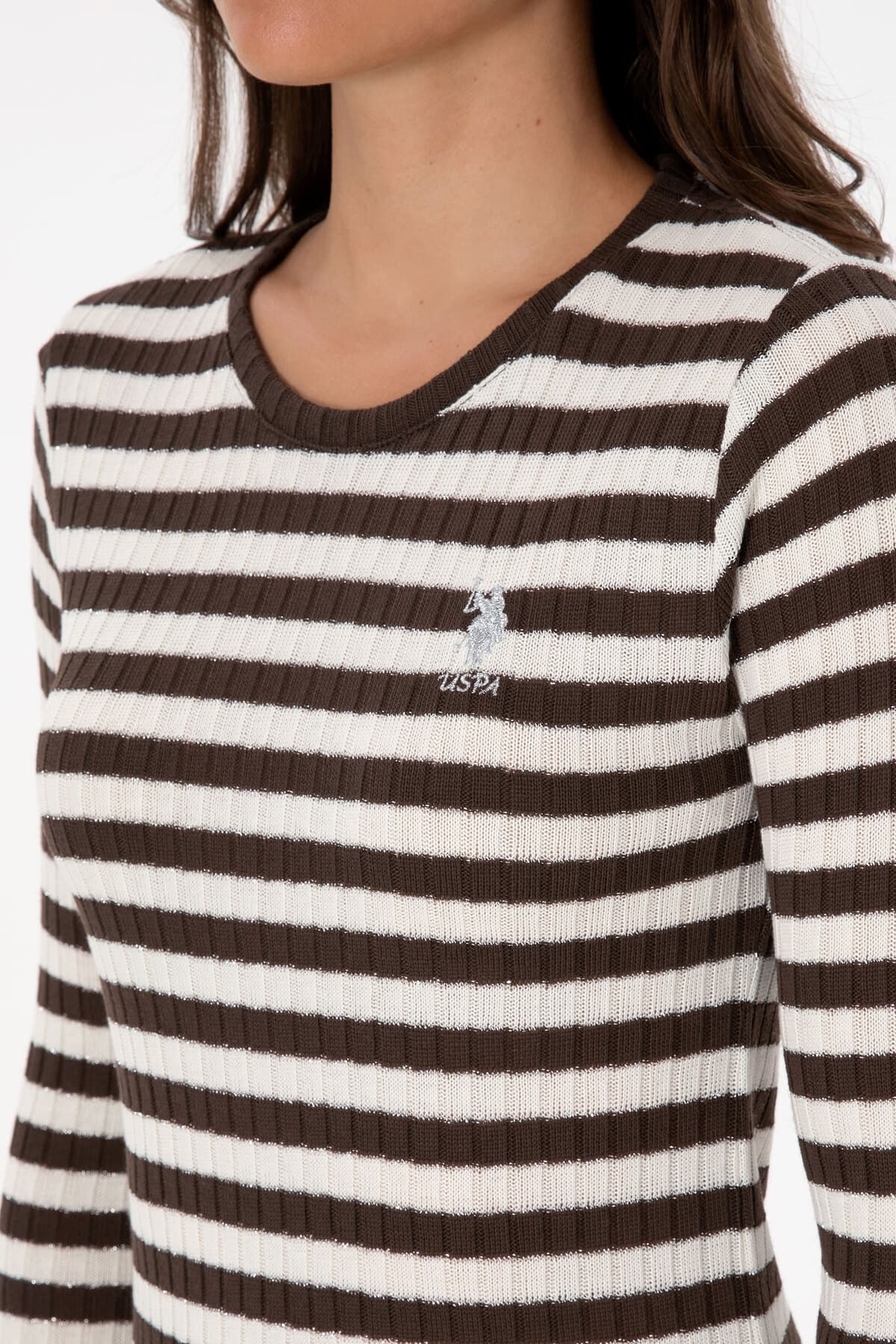 سوئیشرت زنانه U.S. Polo Assn. قهوهای راهراه یقه گرد مدل 50313888-VR029 سوئیشرت زنانه U.S. Polo Assn. قهوهای راهراه یقه گرد مدل 50313888-VR029
