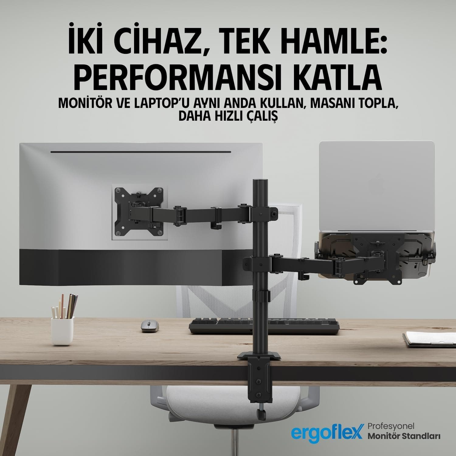 پایه نگهدارنده مانیتور و استند لپتاپ ergoflex دو بازو مدل A74L پایه نگهدارنده مانیتور و استند لپتاپ ergoflex دو بازو مدل A74L