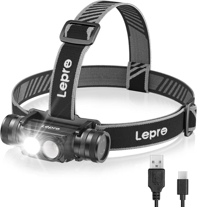 چراغ پیشانی شارژی Lepro با نور 1000 Lumens، نور قرمز، 6 حالت روشنایی، ضدآب IP65 چراغ پیشانی شارژی Lepro با نور 1000 Lumens، نور قرمز، 6 حالت روشنایی، ضدآب IP65