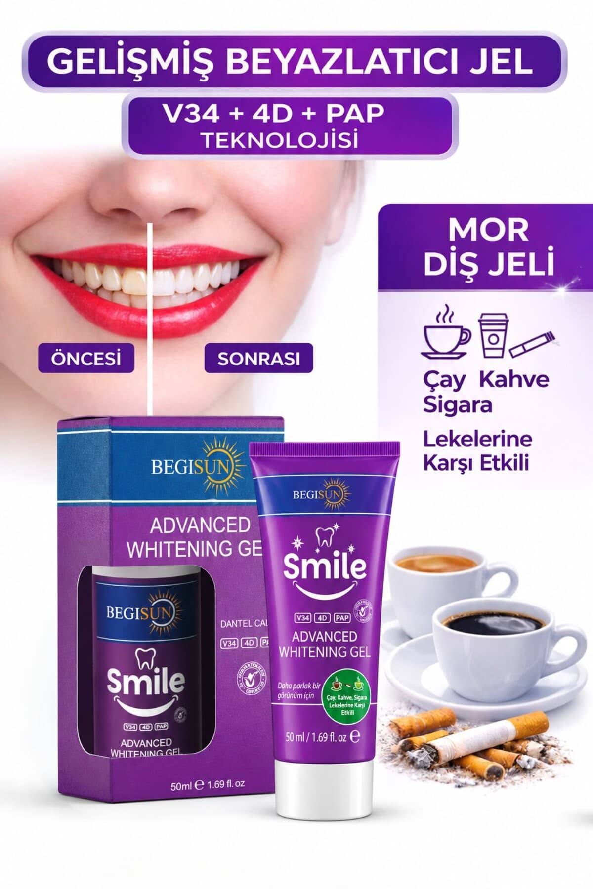 ژل سفیدکننده دندان BEGISUN 50 ml با فناوری V34 و 4D ضد زردی ژل سفیدکننده دندان BEGISUN 50 ml با فناوری V34 و 4D ضد زردی