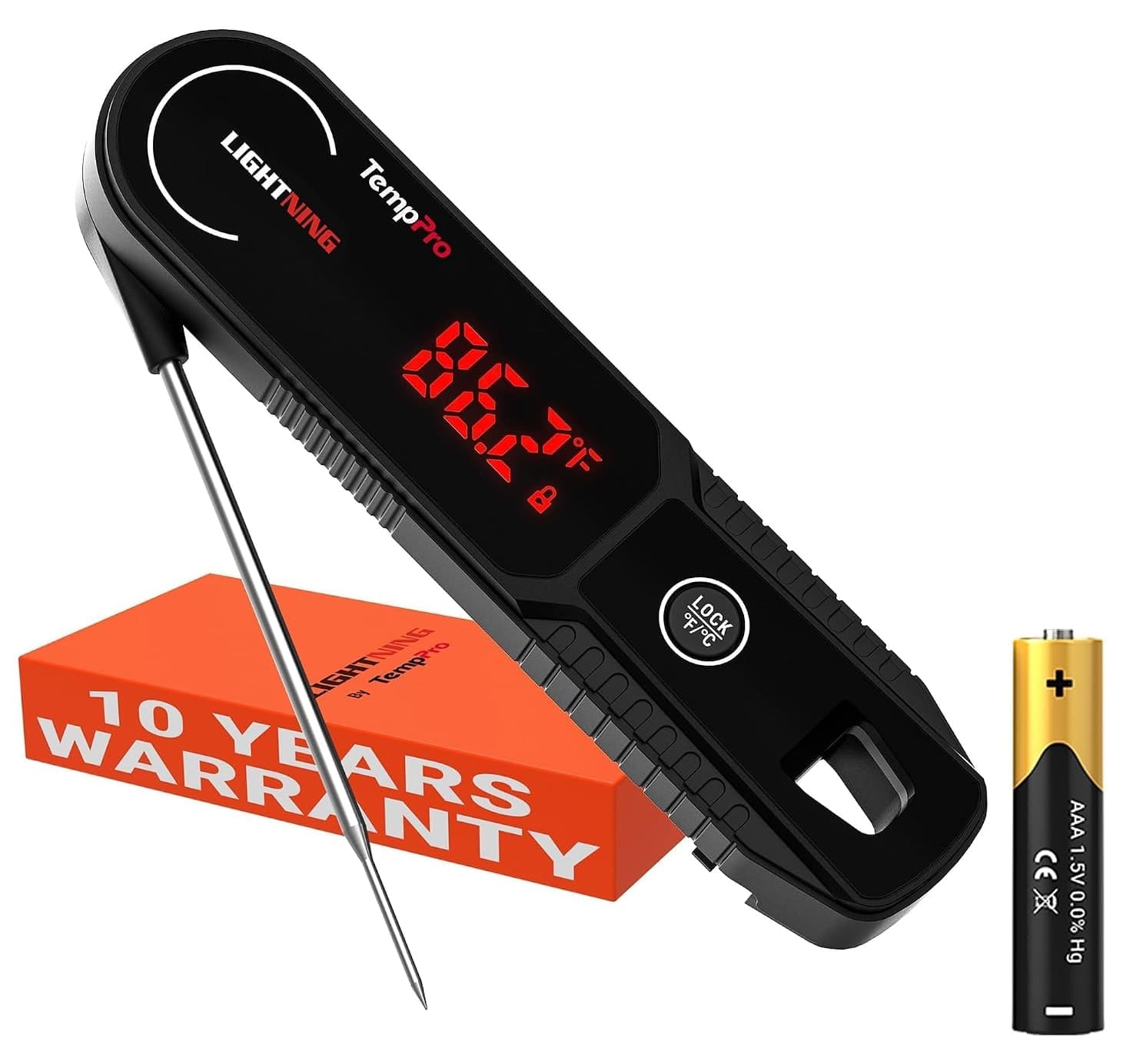 ترمومتر گوشت TempPro با خواندن آنی 0.5 ثانیه، ضدآب IP67 و صفحه چرخان 180° ترمومتر گوشت TempPro با خواندن آنی 0.5 ثانیه، ضدآب IP67 و صفحه چرخان 180°
