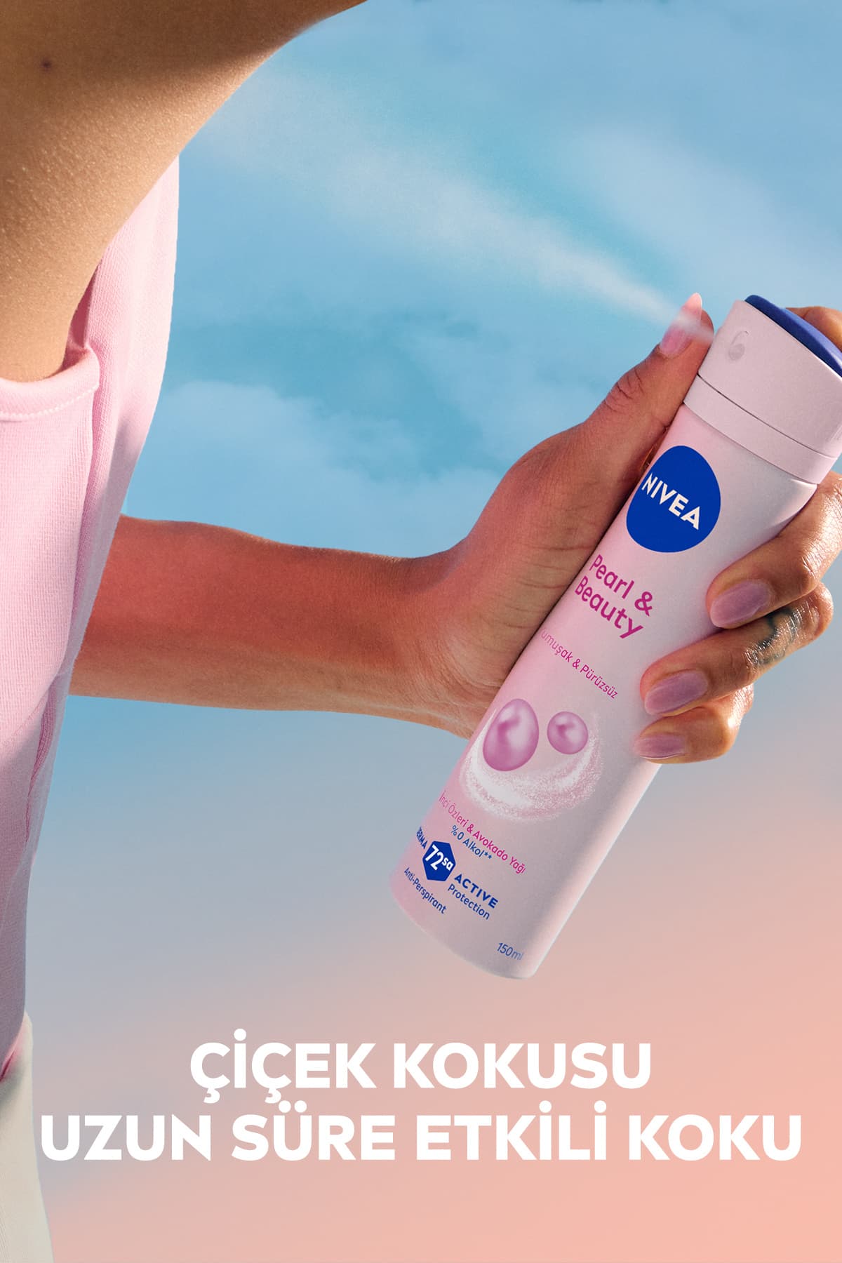 دئودورانت اسپری زنانه NIVEA Pearl&Beauty 150ml، ضدتعریق 72 ساعته، بدون الکل، با رایحه گلدار دئودورانت اسپری زنانه NIVEA Pearl&Beauty 150ml، ضدتعریق 72 ساعته، بدون الکل، با رایحه گلدار