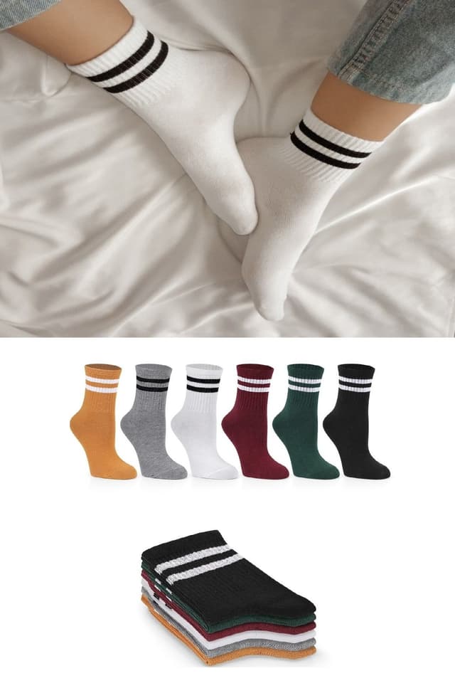 جوراب تنیس کالج زنانه Ozzy Socks ست 6 جفتی راهراه جوراب تنیس کالج زنانه Ozzy Socks ست 6 جفتی راهراه