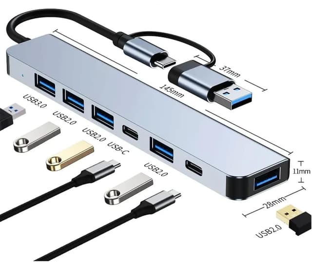 آداپتور هاب چندپورته coverzone 7in1 با USB/Type-c به USB A و USB C سازگار با Macbook خاکستری آداپتور هاب چندپورته coverzone 7in1 با USB/Type-c به USB A و USB C سازگار با Macbook خاکستری