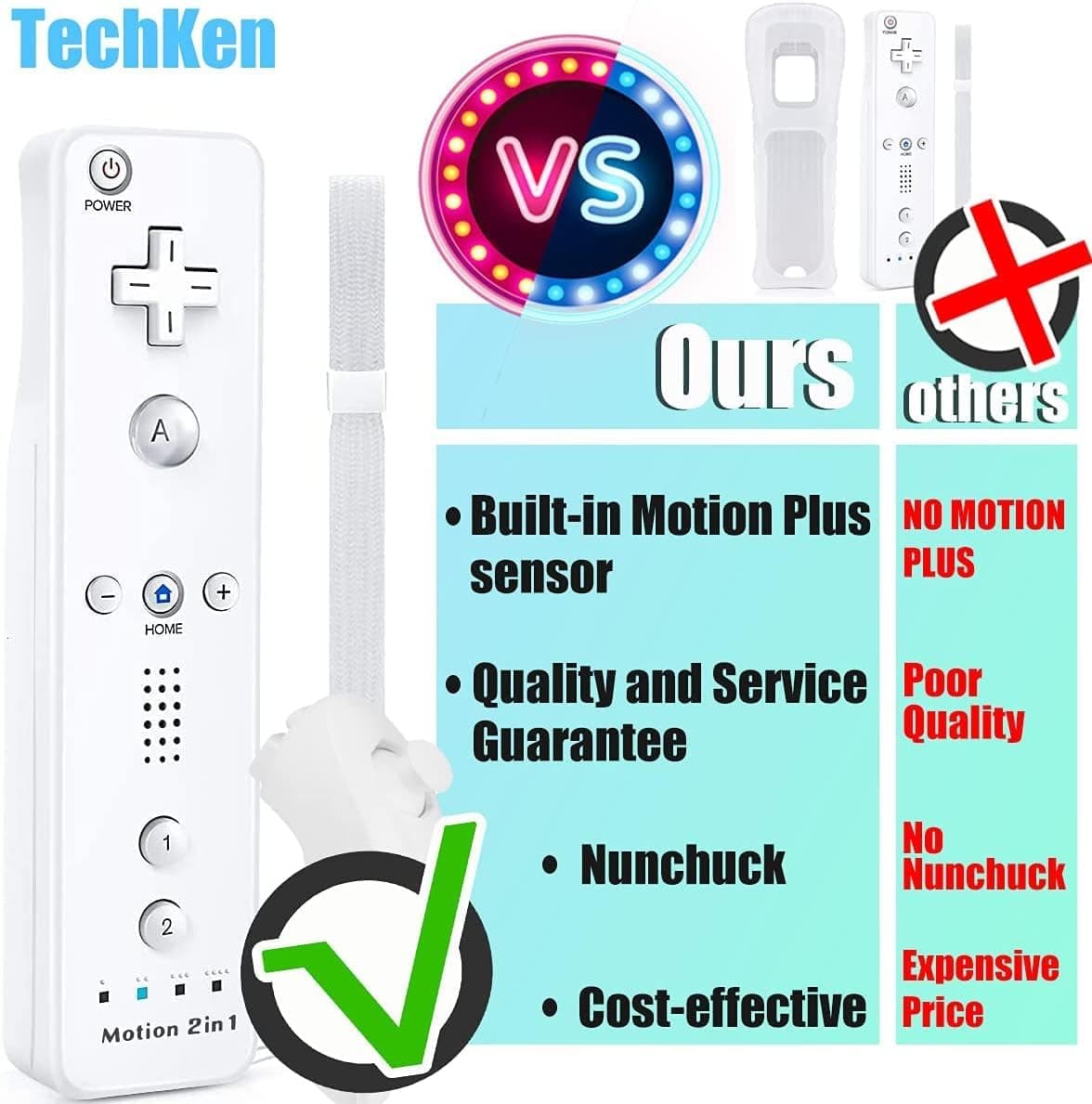کنترلر بازی TechKen همراه Wii Motion Plus و نانچاک بسته 2 عددی کنترلر بازی TechKen همراه Wii Motion Plus و نانچاک بسته 2 عددی