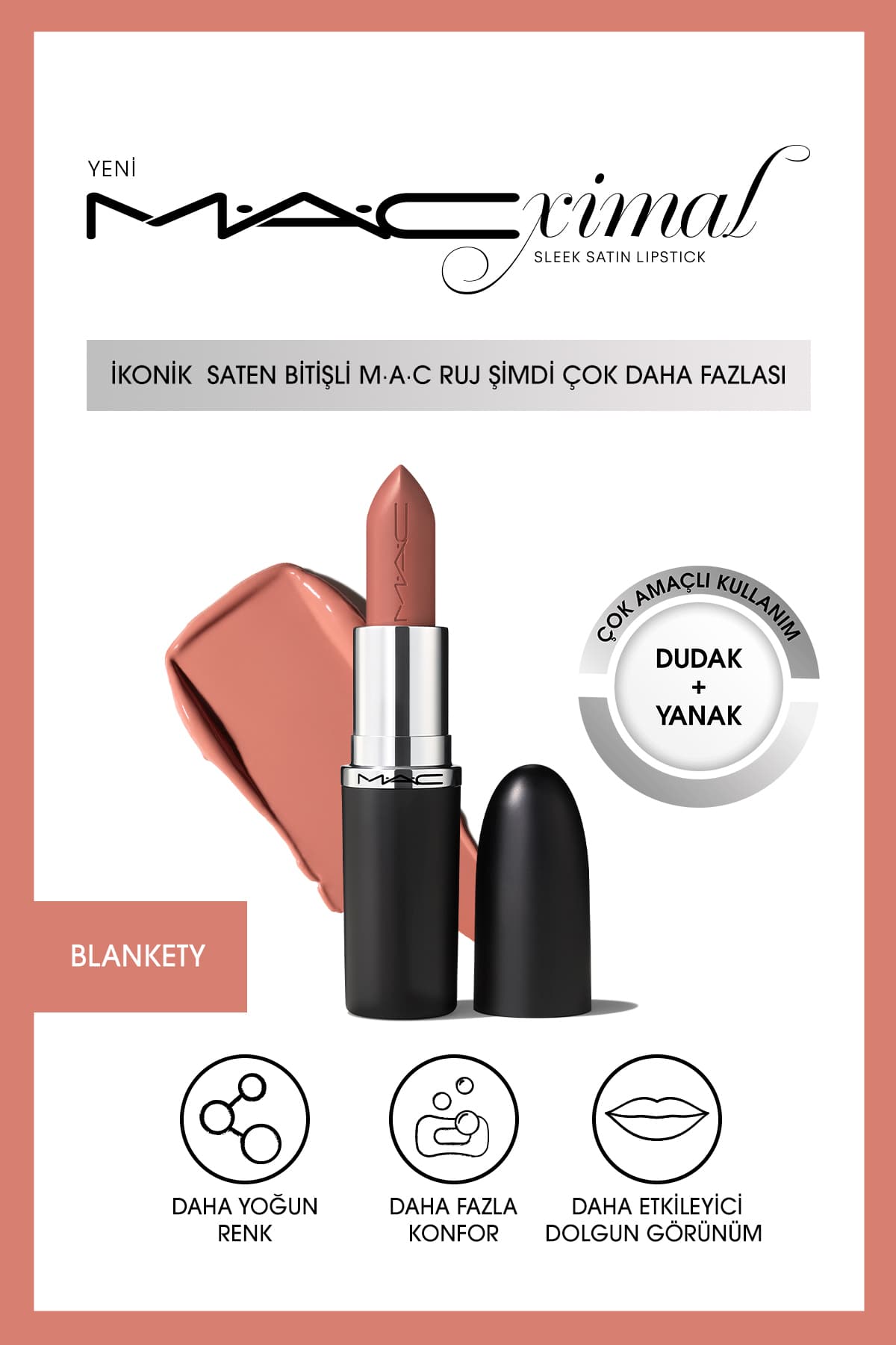 رژ لب Mac با پایان ساتن مدل MACximal Sleek Satin BLANKETY 3.5GM رژ لب Mac با پایان ساتن مدل MACximal Sleek Satin BLANKETY 3.5GM