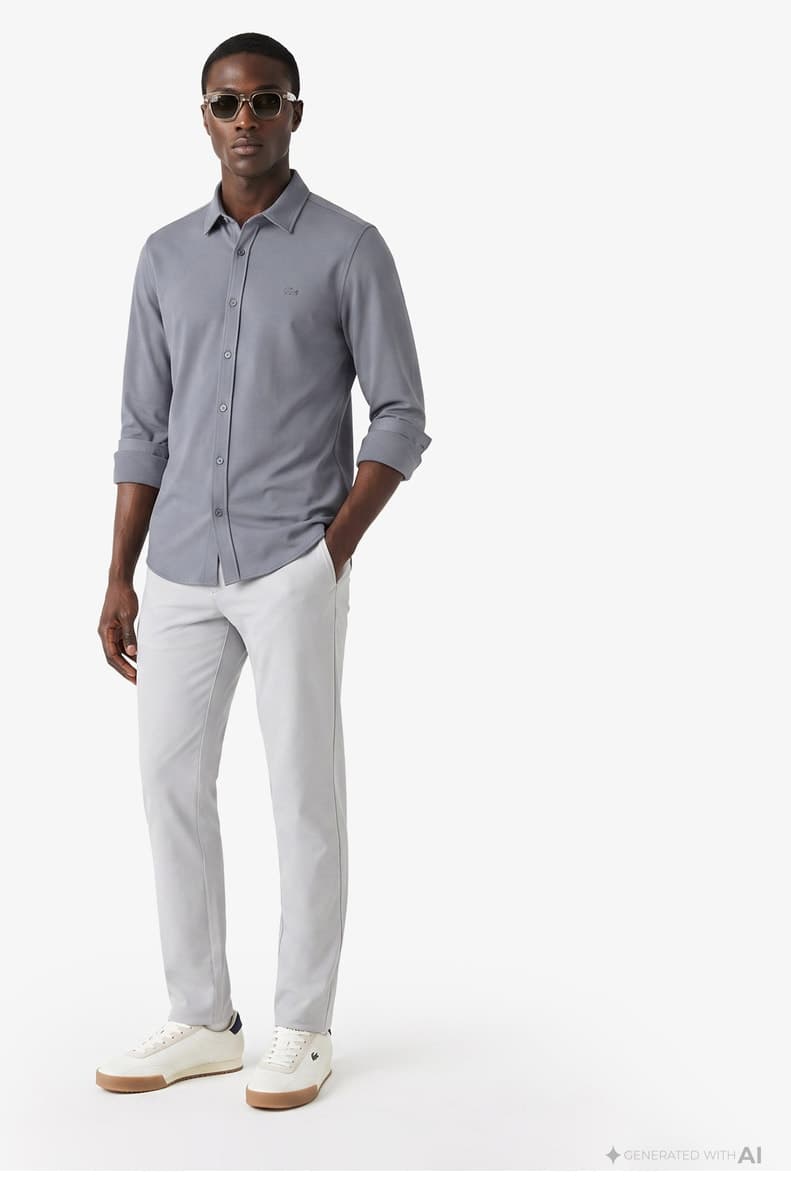 پیراهن مردانه Lacoste فیت اسلیم خاکستری تیره پیراهن مردانه Lacoste فیت اسلیم خاکستری تیره