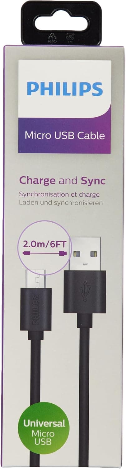 کابل شارژ PHILIPS USB به Micro USB 2 متری PVC مشکی مدل DLC3106U/00 کابل شارژ PHILIPS USB به Micro USB 2 متری PVC مشکی مدل DLC3106U/00