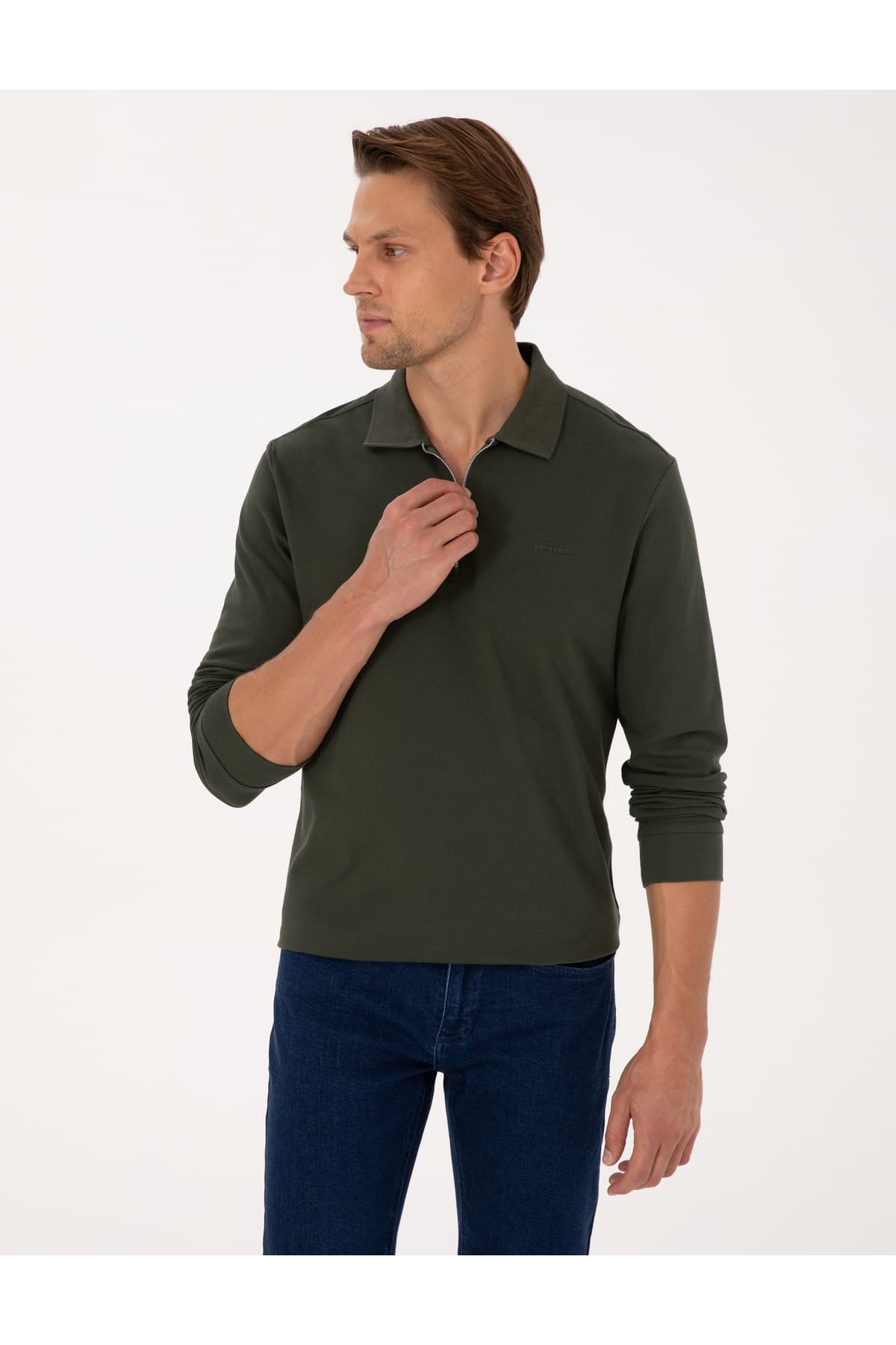 سوئیشرت مردانه Pierre Cardin اسلیم فیت سبز تیره یقه پولو زیپدار Basic Pike مدل 50314046-VR079 سوئیشرت مردانه Pierre Cardin اسلیم فیت سبز تیره یقه پولو زیپدار Basic Pike مدل 50314046-VR079