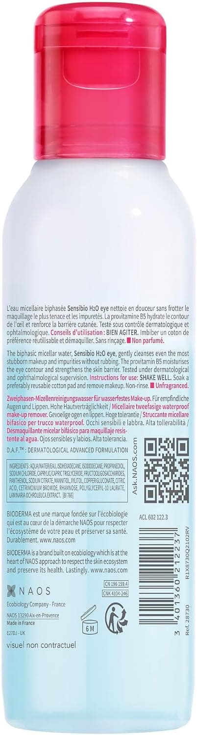 پاککننده میسلار دوفازی Bioderma Sensibio H2O Eye چشم، لب، مژه Provitamin B5 125 ml پاککننده میسلار دوفازی Bioderma Sensibio H2O Eye چشم، لب، مژه Provitamin B5 125 ml