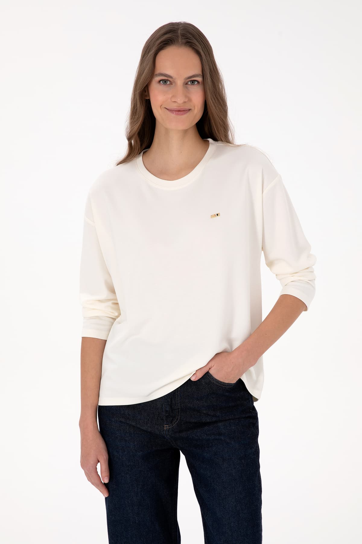 سوئیشرت زنانه U.S. Polo Assn. کرمی یقه گرد مدل 50318159-VR071 سوئیشرت زنانه U.S. Polo Assn. کرمی یقه گرد مدل 50318159-VR071