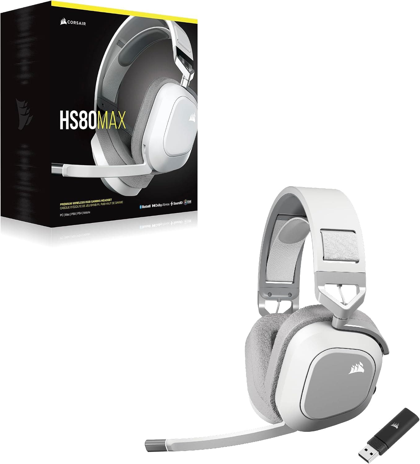 هدست گیمینگ بلوتوثی Corsair مدل HS80 MAX سفید با Dolby Atmos هدست گیمینگ بلوتوثی Corsair مدل HS80 MAX سفید با Dolby Atmos