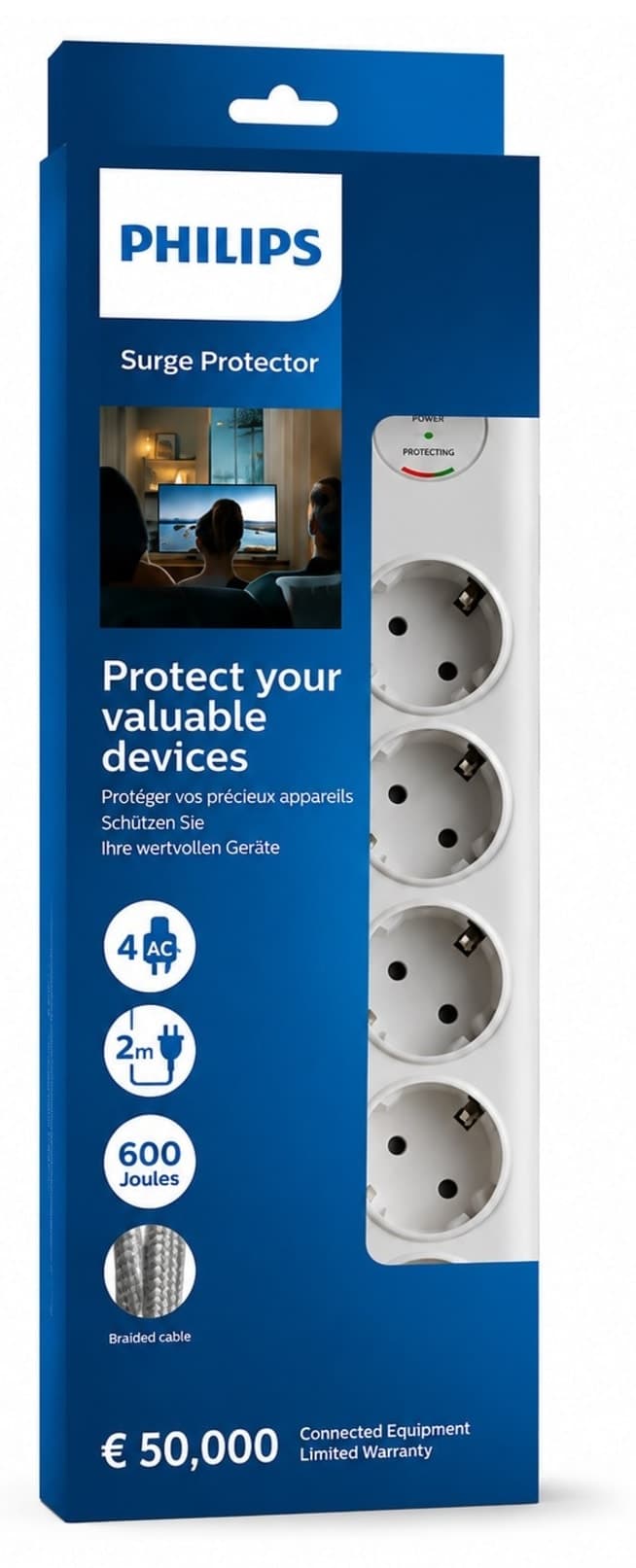 پریز برق Philips سفید ۴ خانه 3680W ۲ متری مدل SPN7040WA/62 پریز برق Philips سفید ۴ خانه 3680W ۲ متری مدل SPN7040WA/62