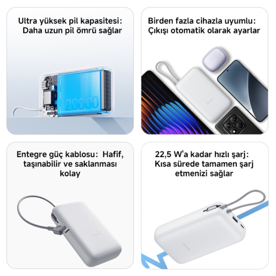 پاوربانک Xiaomi با کابل داخلی خاکستری روشن 20000mAh پاوربانک Xiaomi با کابل داخلی خاکستری روشن 20000mAh