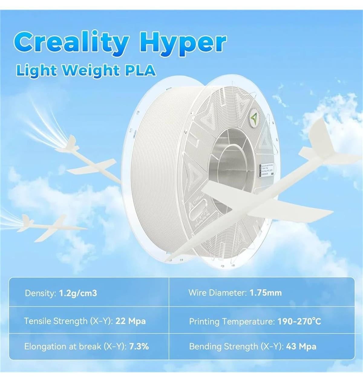 فیلامنت Creality Hyper LW سبک PLA سفید 1.75mm 1Kg فیلامنت Creality Hyper LW سبک PLA سفید 1.75mm 1Kg