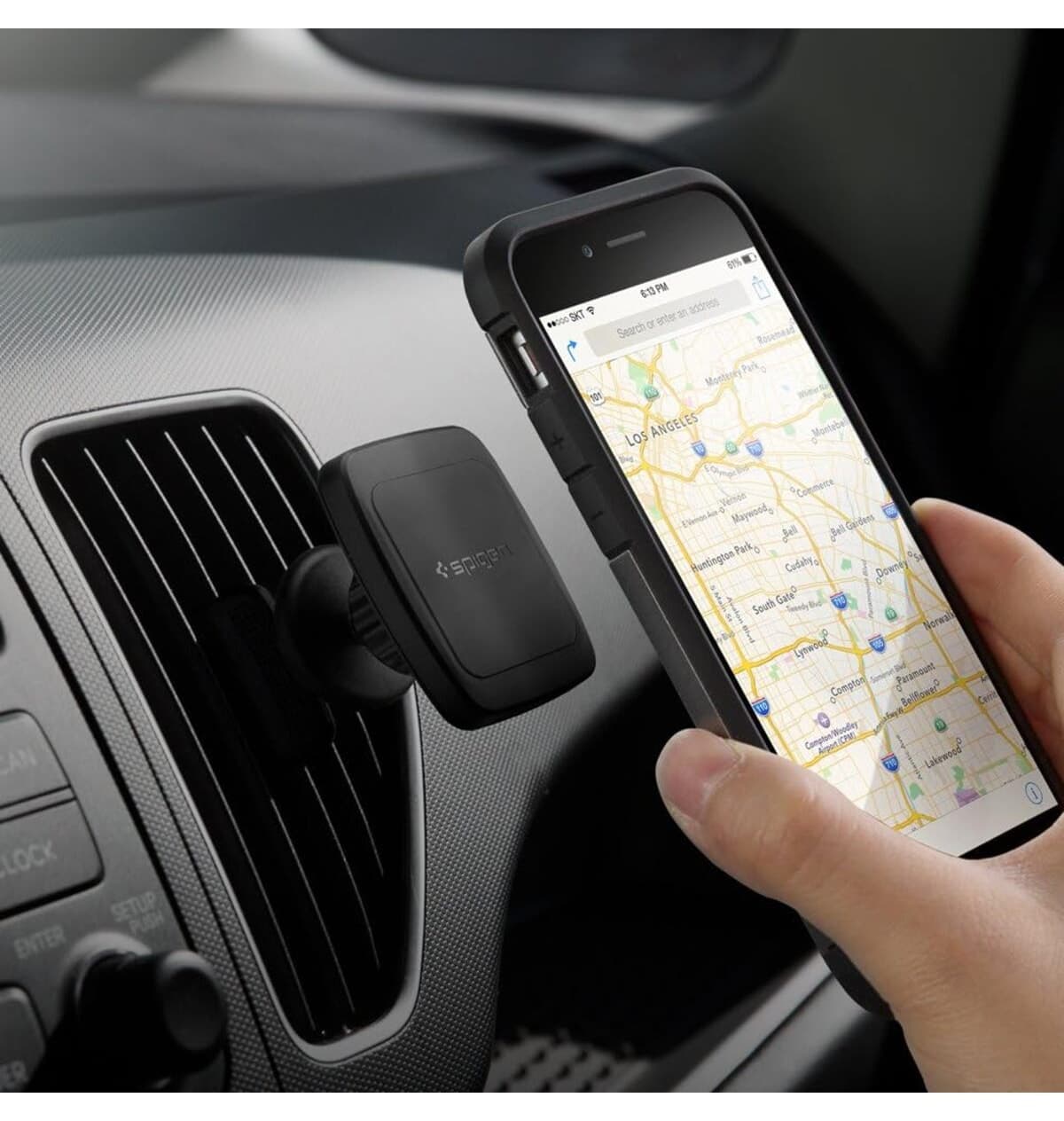 نگهدارنده گوشی مغناطیسی داخل خودرو Spigen Air Vent به همراه ۲ صفحه مغناطیسی یونیورسال Kuel H12 مدل 000CD20115 نگهدارنده گوشی مغناطیسی داخل خودرو Spigen Air Vent به همراه ۲ صفحه مغناطیسی یونیورسال Kuel H12 مدل 000CD20115