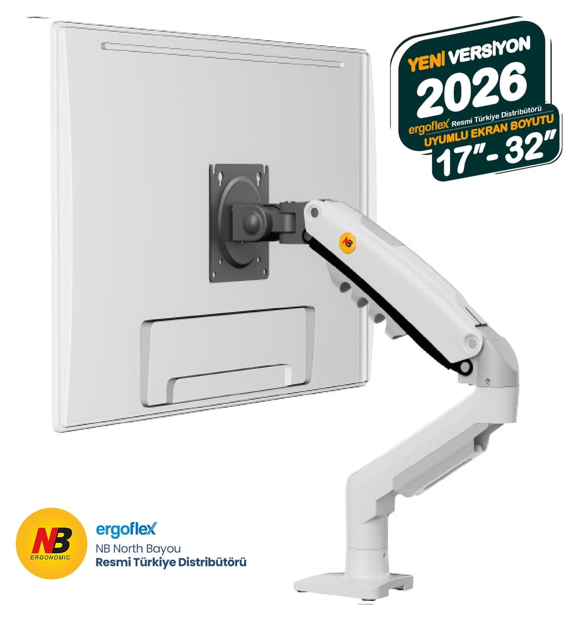 پایه مانیتور Ergoflex NB F80 ارگونومیک سفید با بازوی کمکفنردار مناسب مانیتورهای 17-32inch و 2-9 Kg پایه مانیتور Ergoflex NB F80 ارگونومیک سفید با بازوی کمکفنردار مناسب مانیتورهای 17-32inch و 2-9 Kg