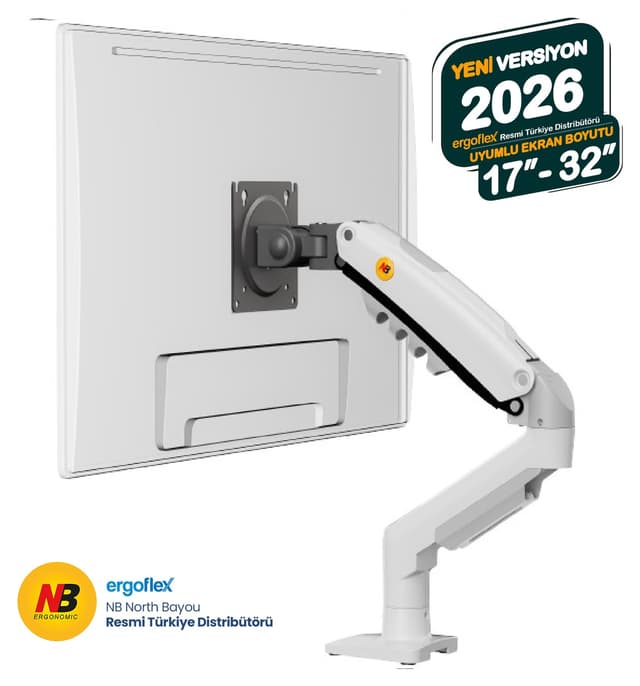 پایه مانیتور Ergoflex NB F80 ارگونومیک سفید با بازوی کمکفنردار مناسب مانیتورهای 17-32inch و 2-9 Kg پایه مانیتور Ergoflex NB F80 ارگونومیک سفید با بازوی کمکفنردار مناسب مانیتورهای 17-32inch و 2-9 Kg