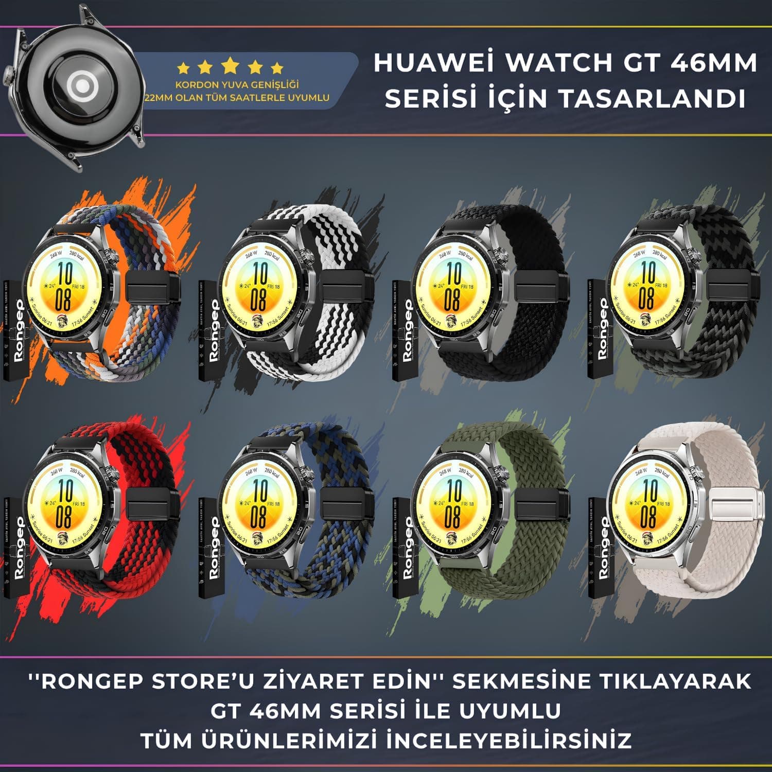 بند ساعت Rongep Örgü Loop سازگار با Huawei، 22mm، پارچه کشی ضدتعریق با سگک مغناطیسی، 46mm مدل GT7/GT7 Pro/GT6/6 Pro/Runner 2/GT5/5 Pro/GT4/GT3 بند ساعت Rongep Örgü Loop سازگار با Huawei، 22mm، پارچه کشی ضدتعریق با سگک مغناطیسی، 46mm مدل GT7/GT7 Pro/GT6/6 Pro/Runner 2/GT5/5 Pro/GT4/GT3