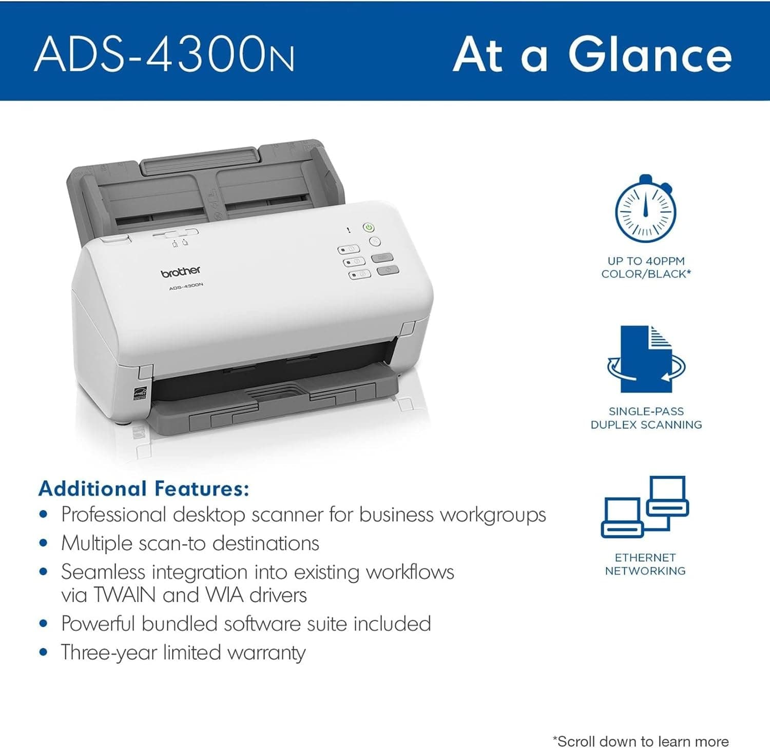 اسکنر رومیزی حرفهای Brother مدل ADS-4300N اسکنر رومیزی حرفهای Brother مدل ADS-4300N