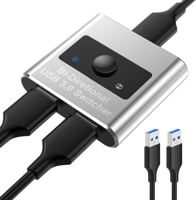 سوئیچ انتخابگر USB 3.0 دوطرفه آلومینیومی Jancane با 2 کابل 1.5 m سوئیچ انتخابگر USB 3.0 دوطرفه آلومینیومی Jancane با 2 کابل 1.5 m