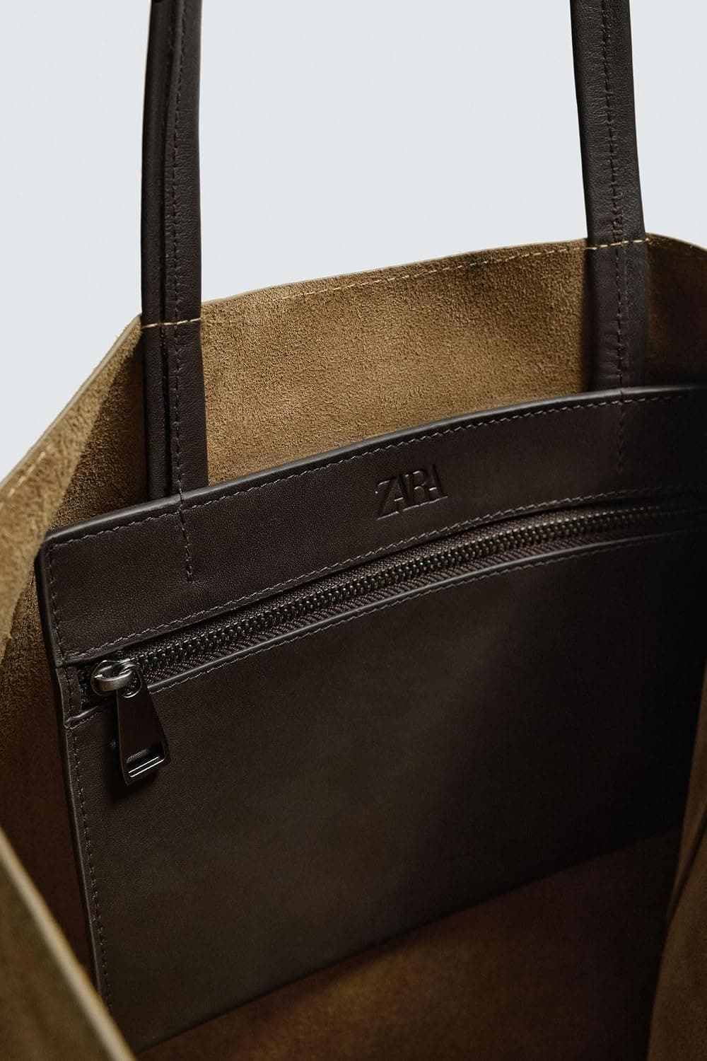 کیف Tote چرمی زنانه Zara قهوهای توتونی کیف Tote چرمی زنانه Zara قهوهای توتونی