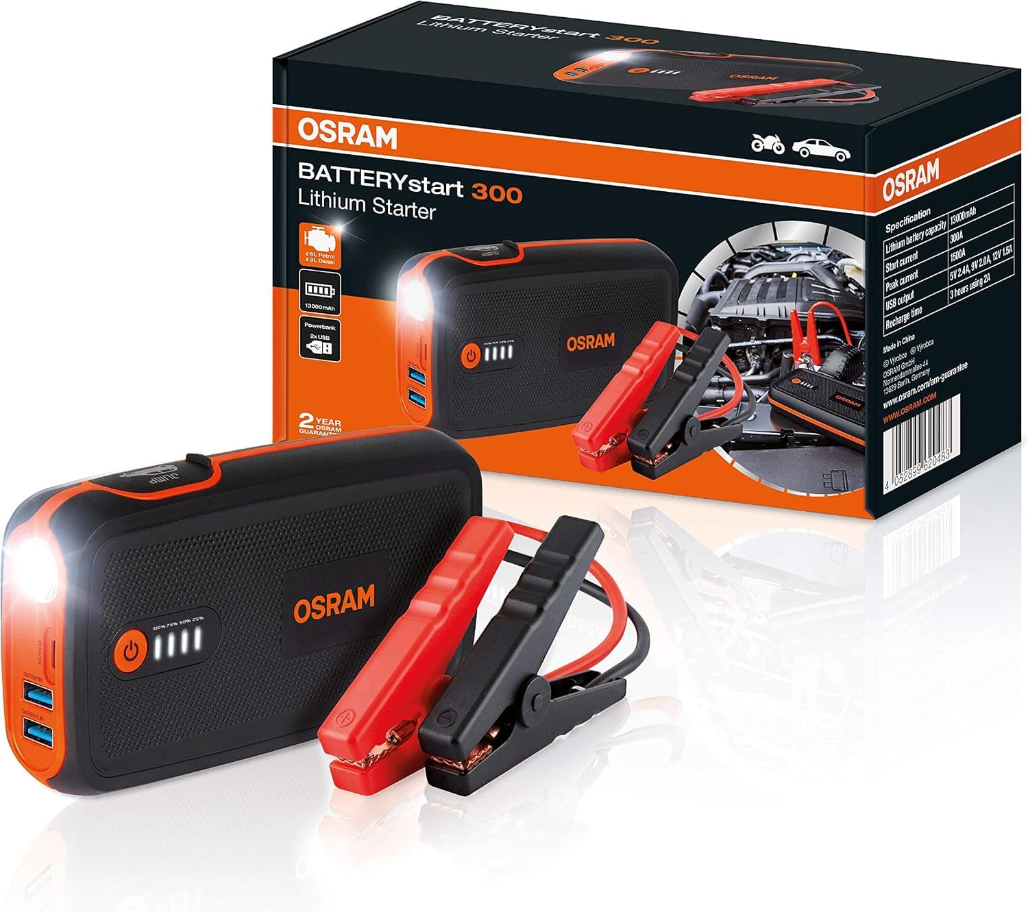 جامپاستارتر خودرو Osram لیتیومی با پاوربانک 6000mAh و جریان 500A مدل Batterystart200 جامپاستارتر خودرو Osram لیتیومی با پاوربانک 6000mAh و جریان 500A مدل Batterystart200