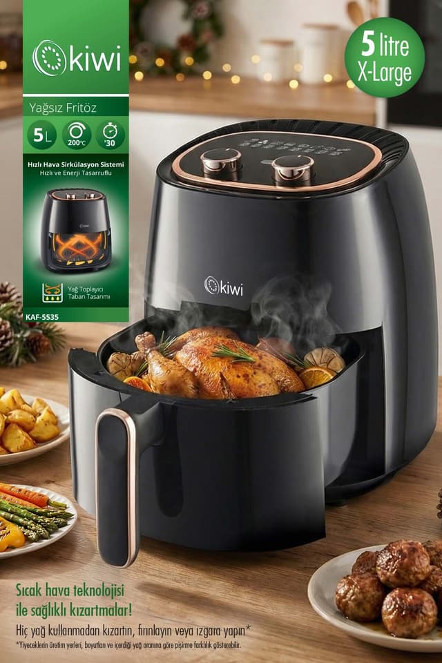 سرخکن بدون روغن Kiwi مشکی 5 Lt مدل Kaf-5535 سرخکن بدون روغن Kiwi مشکی 5 Lt مدل Kaf-5535