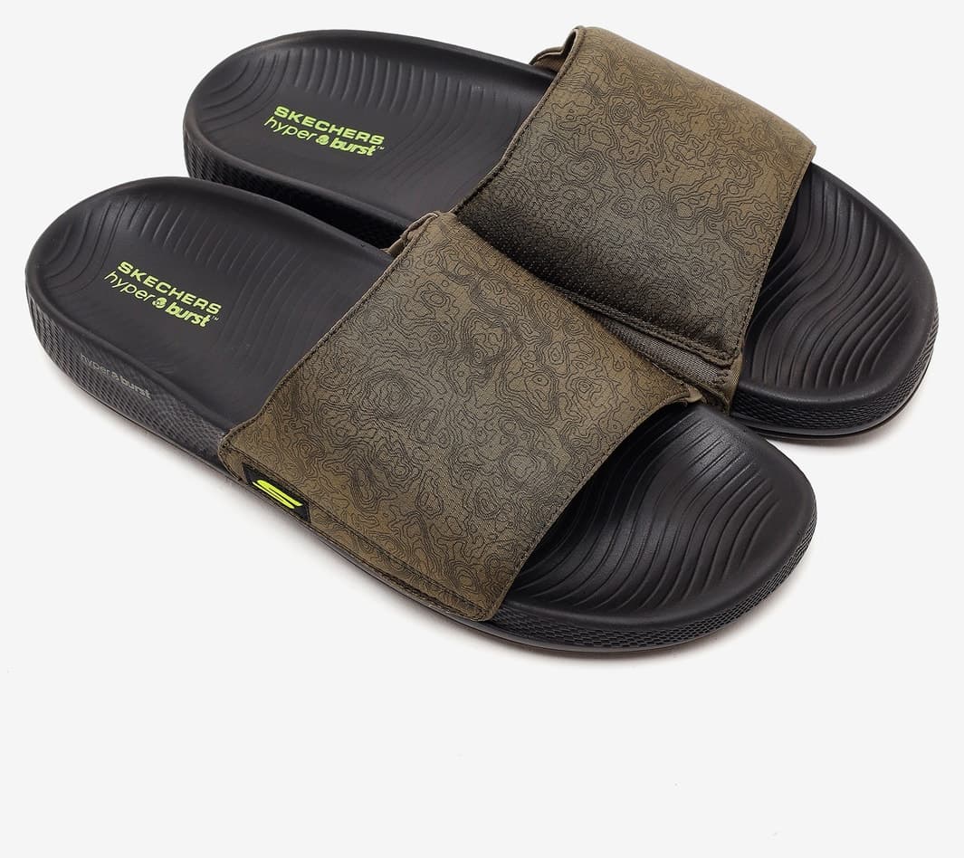 دمپایی مردانه Skechers خاکی HYPER SLIDE TOPOGRAPHIC مدل 229137 OLBK دمپایی مردانه Skechers خاکی HYPER SLIDE TOPOGRAPHIC مدل 229137 OLBK