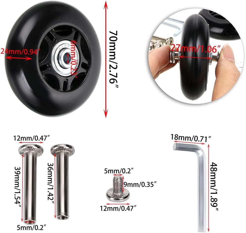 چرخ یدکی چمدان OwnMy لاستیکی گردان 70mm x 24mm کیت تعمیر بلبرینگ، 2 عدد چرخ یدکی چمدان OwnMy لاستیکی گردان 70mm x 24mm کیت تعمیر بلبرینگ، 2 عدد