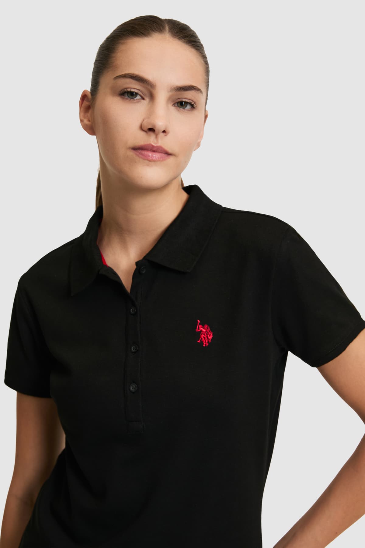 تیشرت زنانه U.S. Polo Assn. مشکی یقه پولو بیسیک مدل 50321818-VR046 تیشرت زنانه U.S. Polo Assn. مشکی یقه پولو بیسیک مدل 50321818-VR046
