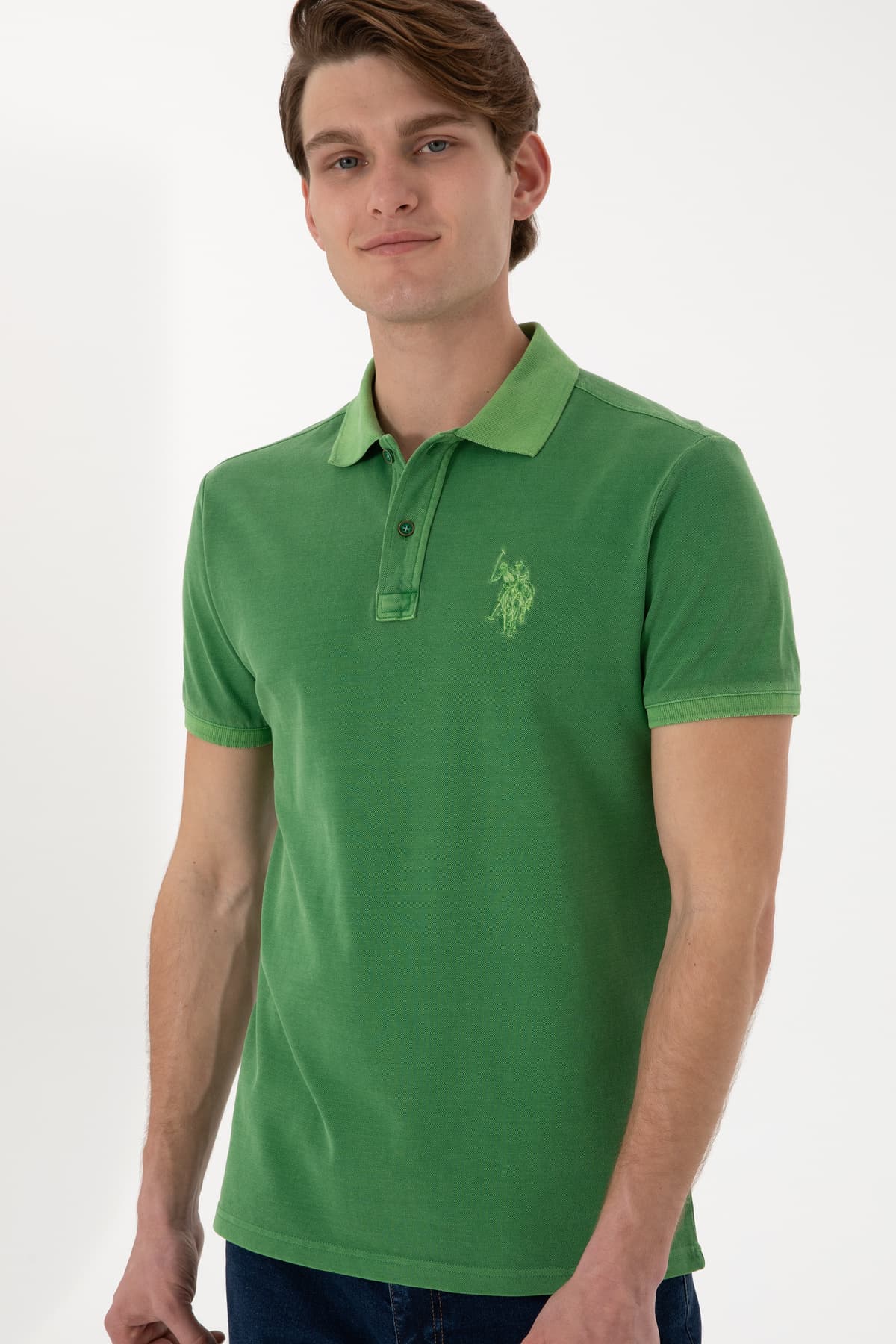 تیشرت مردانه U.S. Polo Assn. اسلیم فیت یقه پولو سبز شستهشده مدل 50305995-VR054 تیشرت مردانه U.S. Polo Assn. اسلیم فیت یقه پولو سبز شستهشده مدل 50305995-VR054