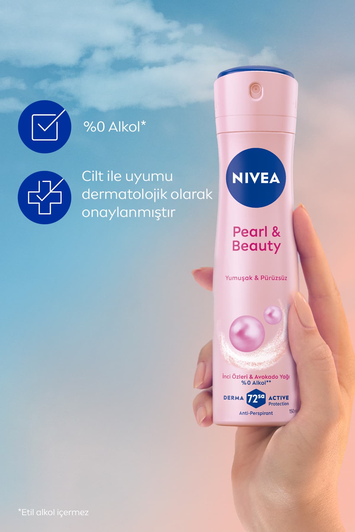 دئودورانت اسپری زنانه NIVEA Pearl&Beauty 150ml، ضدتعریق 72 ساعته، بدون الکل، با رایحه گلدار دئودورانت اسپری زنانه NIVEA Pearl&Beauty 150ml، ضدتعریق 72 ساعته، بدون الکل، با رایحه گلدار