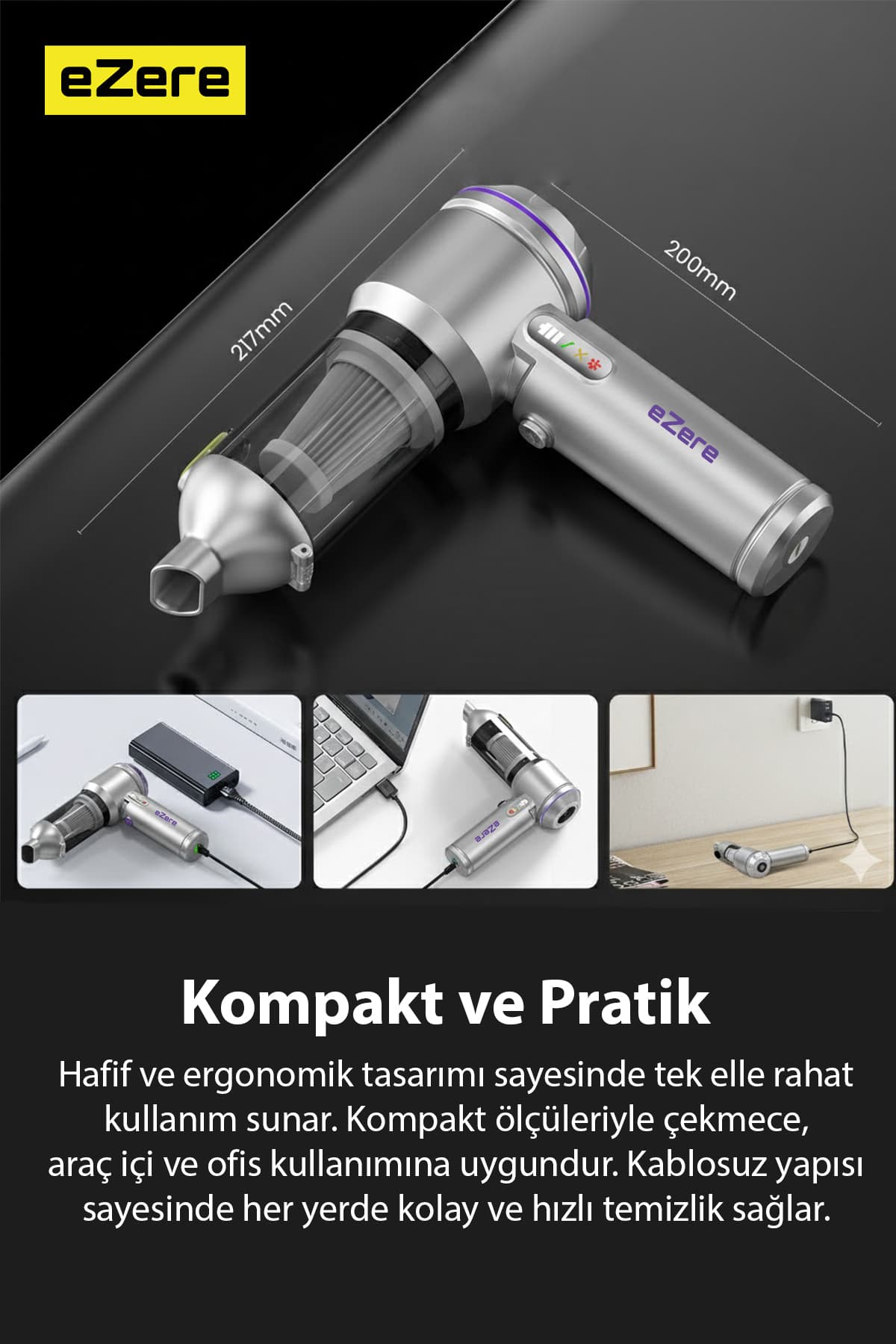 جاروبرقی کوچک بیسیم خودرو EZERE Vacpro با مکش 22000pa و نمایشگر دیجیتال جاروبرقی کوچک بیسیم خودرو EZERE Vacpro با مکش 22000pa و نمایشگر دیجیتال