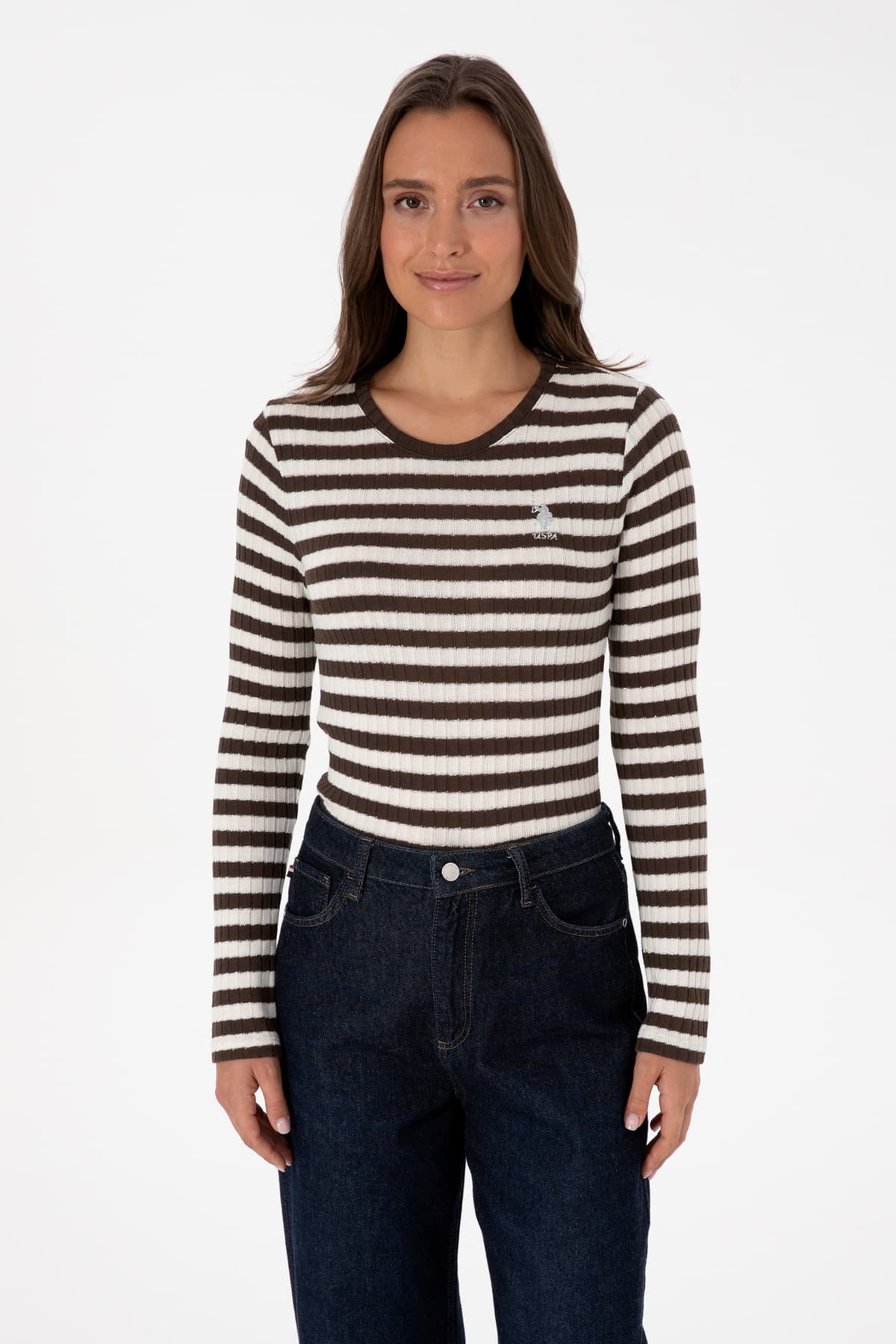 سوئیشرت زنانه U.S. Polo Assn. قهوهای راهراه یقه گرد مدل 50313888-VR029 سوئیشرت زنانه U.S. Polo Assn. قهوهای راهراه یقه گرد مدل 50313888-VR029