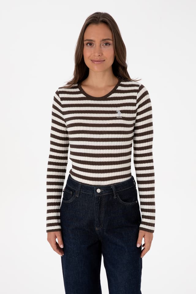 سوئیشرت زنانه U.S. Polo Assn. قهوهای راهراه یقه گرد مدل 50313888-VR029 سوئیشرت زنانه U.S. Polo Assn. قهوهای راهراه یقه گرد مدل 50313888-VR029
