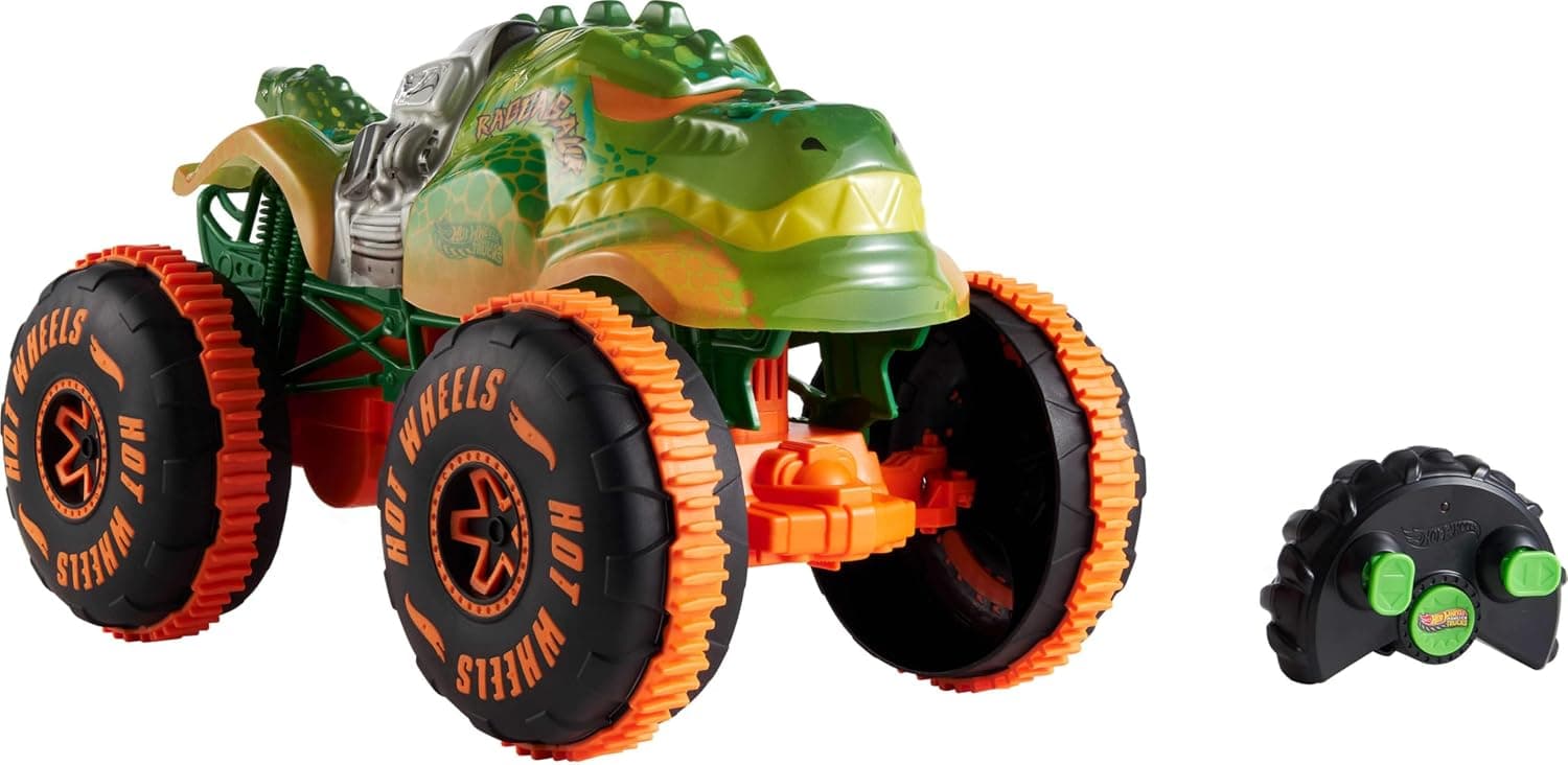 ماشین کنترلی Hot Wheels Monster Trucks Mega-Wrex با مقیاس 1:15، چراغ و صدا، مدل باتریخور ماشین کنترلی Hot Wheels Monster Trucks Mega-Wrex با مقیاس 1:15، چراغ و صدا، مدل باتریخور