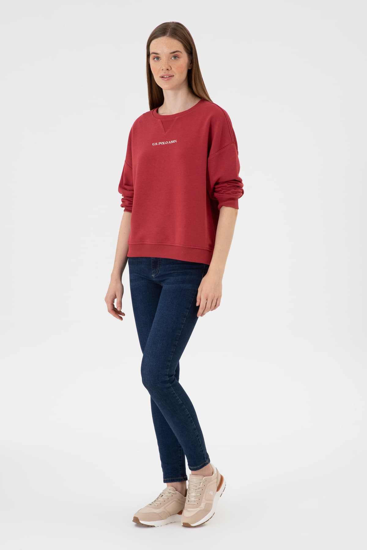 سوئیشرت زنانه U.S. Polo Assn. زرشکی یقه گرد مدل 50313562-VR223 سوئیشرت زنانه U.S. Polo Assn. زرشکی یقه گرد مدل 50313562-VR223