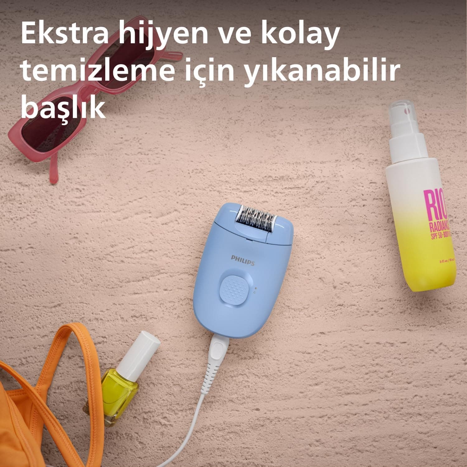 دستگاه اپیلاتور PHILIPS جمعوجور با سری قابل شستوشو، سیمدار، آبی مدل BRE228/05 دستگاه اپیلاتور PHILIPS جمعوجور با سری قابل شستوشو، سیمدار، آبی مدل BRE228/05