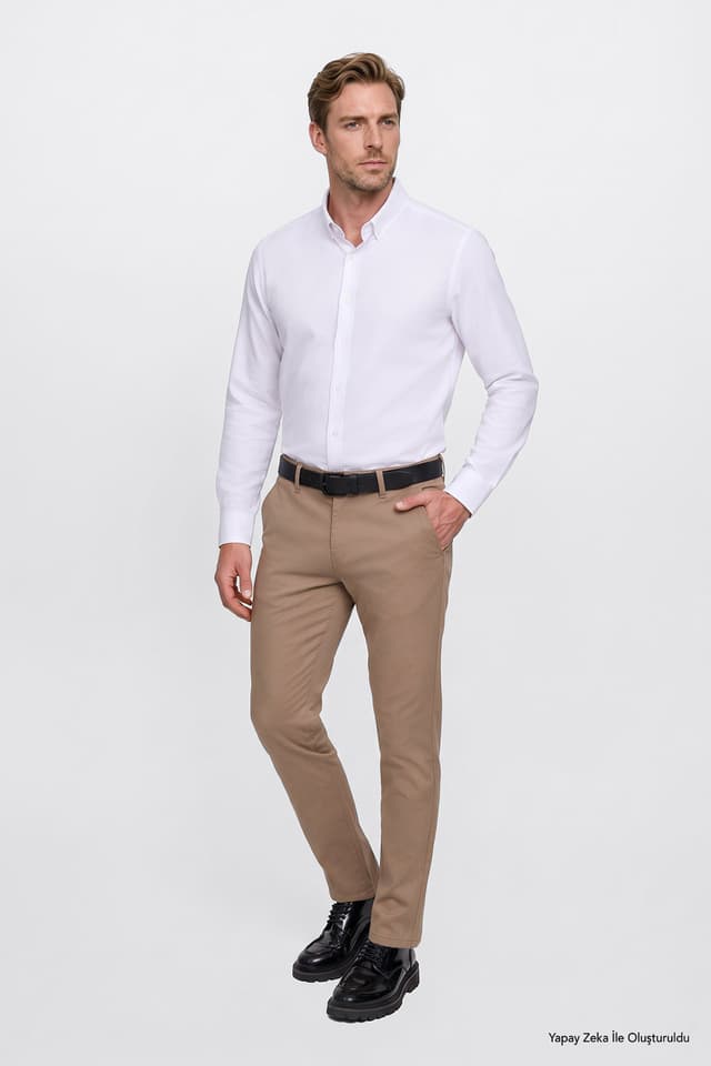 شلوار مردانه AC&Co Altınyıldız Classics نخی شتری Tapered Fit طرح مورب کشی شلوار مردانه AC&Co Altınyıldız Classics نخی شتری Tapered Fit طرح مورب کشی
