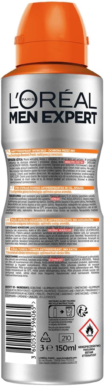 اسپری دئودورانت ضدتعریق مردانه L'Oreal Paris Men Expert مدل 150 ml اسپری دئودورانت ضدتعریق مردانه L'Oreal Paris Men Expert مدل 150 ml