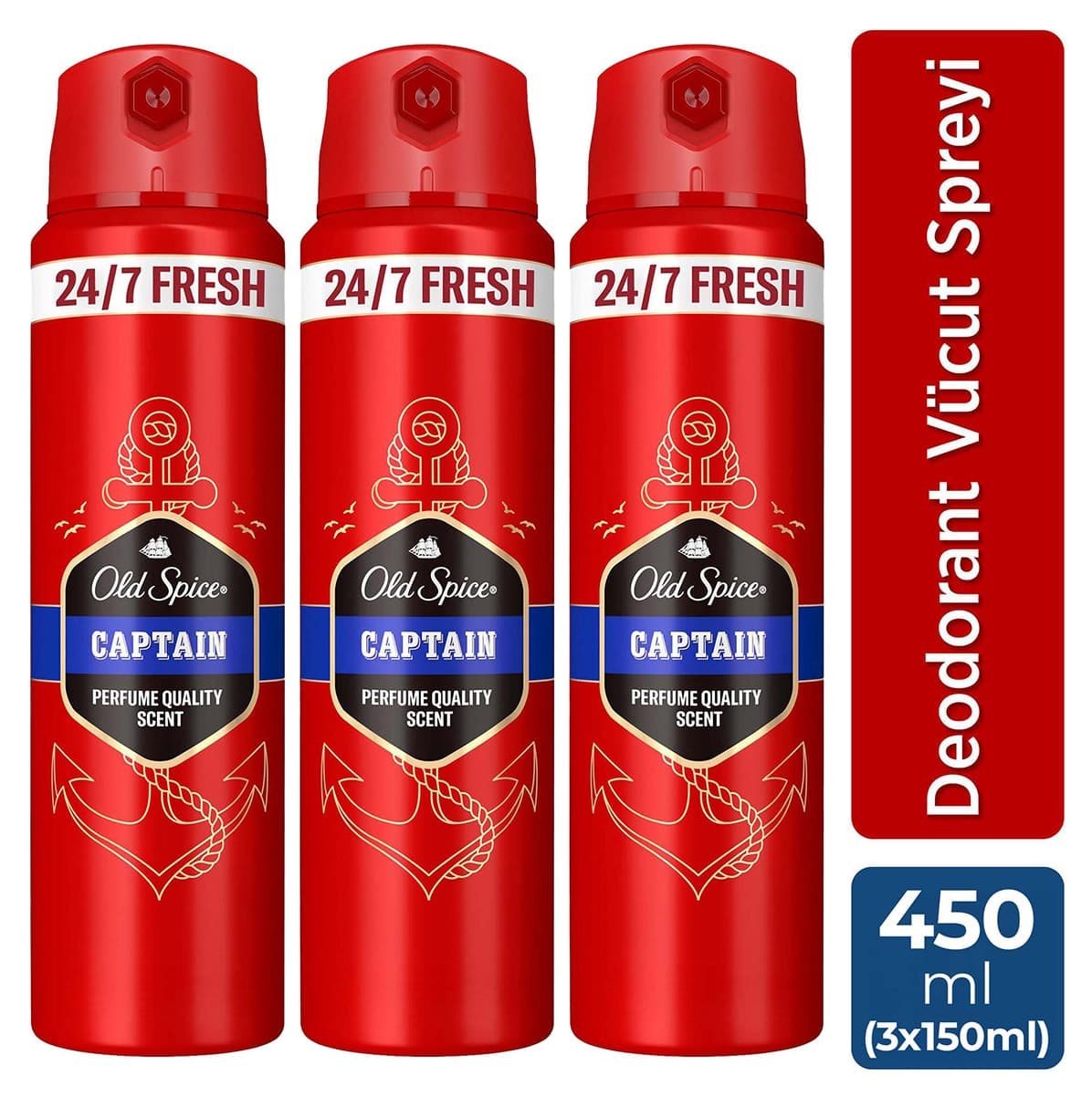 دئودورانت بدن مردانه Old Spice مدل Captain اسپری 150ml ×3 دئودورانت بدن مردانه Old Spice مدل Captain اسپری 150ml ×3